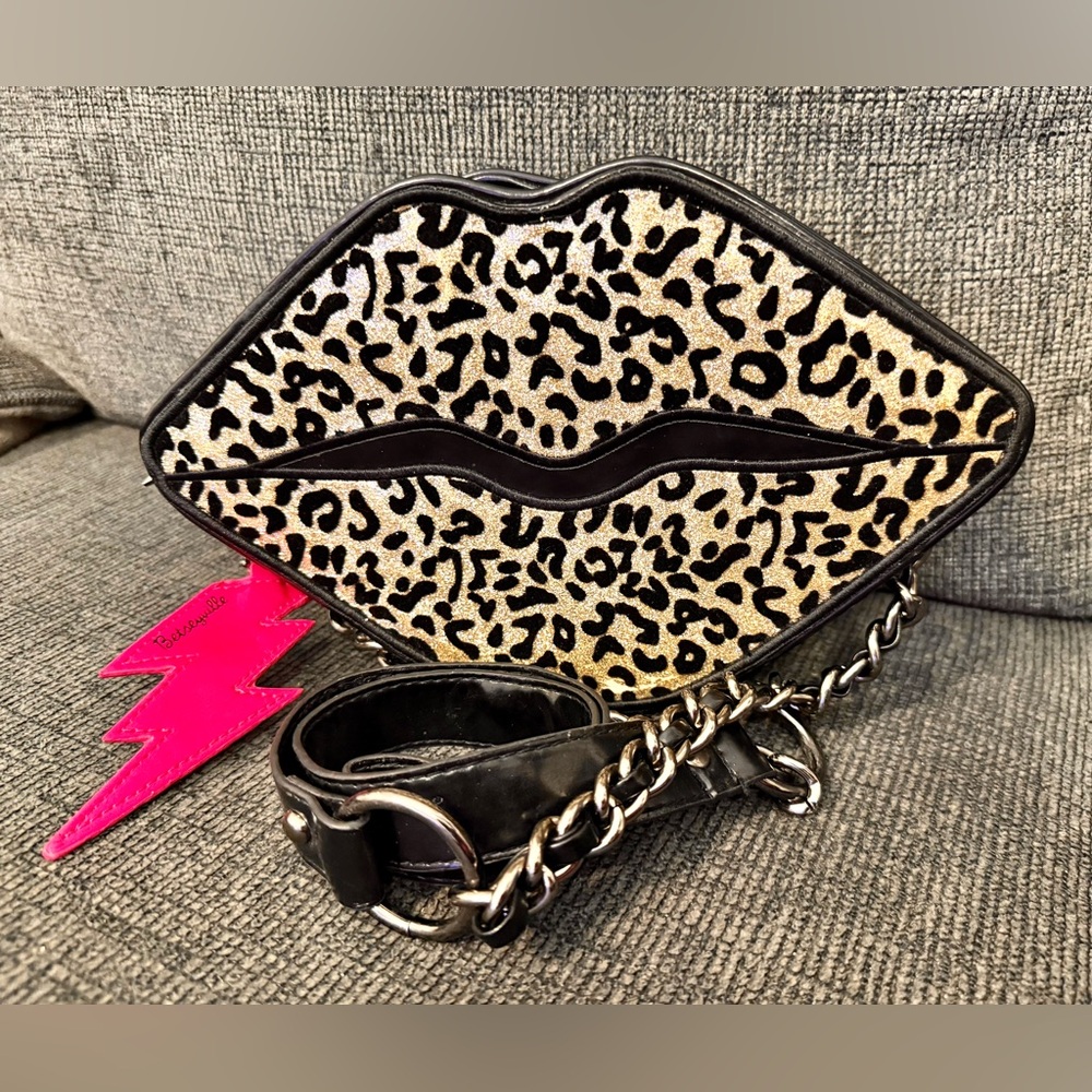 Betseyville Leopard Print Lip Crossbody used  Bag